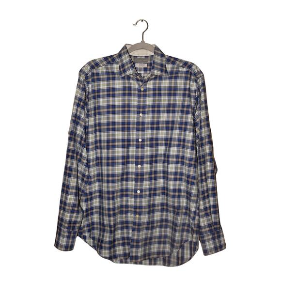 THOMAS DEAN $55 Blue Plaid Long Sleeve Cotton Button Down Shirt Men's Medium - Picture 1 of 4